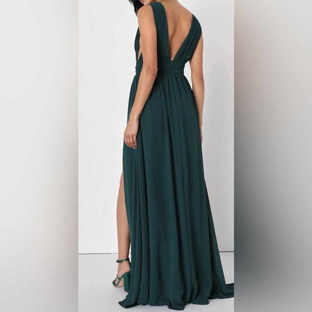 Lulus Forest Green Gown Maxi Dress Sleeveless Side Slit Zip Back Sz. S